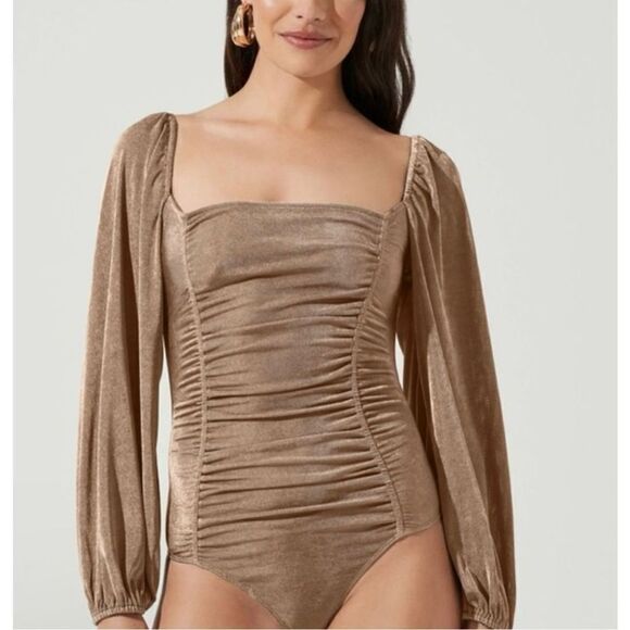Astr Tops - ASTR Brown Metallic Bodysuit NWHT Size Medium